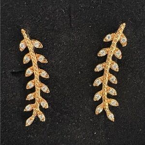 New 14k Gold plated Earrings. Ear Climbers/Cuffs. Leaf design CZ